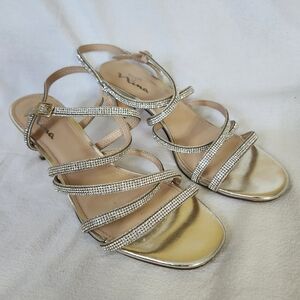 Nina Gold Rhinestone Heels Elegant Strappy Design 11